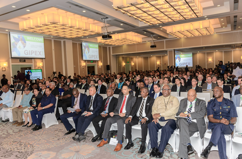 Hundreds of delegates and some representatives of oil & gas (O&G) companies listen to remarks by President David Granger (Delano Williams photo)