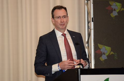 Senior Vice-president of Upstream Oil and Gas Deep Water at ExxonMobil, Hunter Farris, delivers the keynote address. (Delano Williams photo)