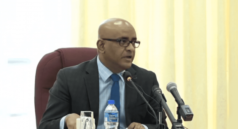 Guyanese Vice President, Bharrat Jagdeo, speaking at a press conference on Friday, August 14, 2020, in Georgetown, Guyana. 