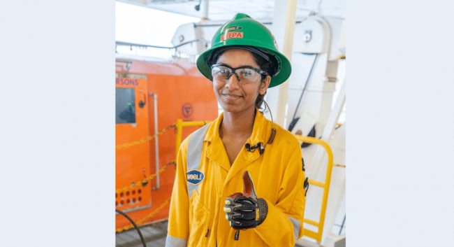 Deepa Ramkellawan, Radio Operator/ Rig Clerk assigned to the Noble Tom Madden drill ship