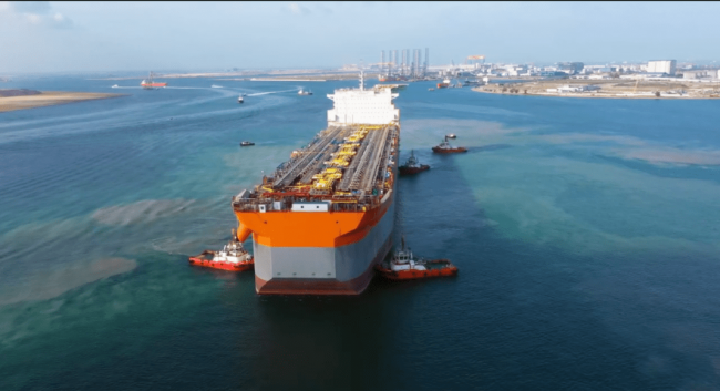 The hull for the Liza Unity FPSO, Guyana's second oil production complex. 