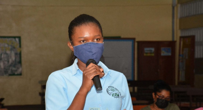 Candacie Brower-Thompson, EPA’s Senior Environmental Officer, addressing members of the public at a scoping meeting on July 9 for Guyana’s proposed gas-to-energy project. (Photo Courtesy OilNow) 