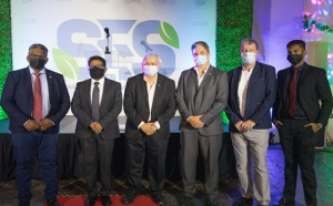 (L-R) SES Inc. Chairman/Partner, Komal Singh; Senior Minister in the Office of the President with responsibility for Finance, Hon. Dr. Ashni Singh; GYSBI Partner, Robin Muneshwer; GYSBI General Manager, Sean Hill; Corena Partner, Paul Roach and Gaico Business Development Director, Khishan Singh. 